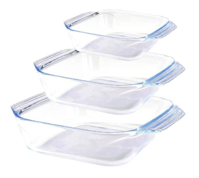 box 3 confezioni di set a 3 pirofile quadrate